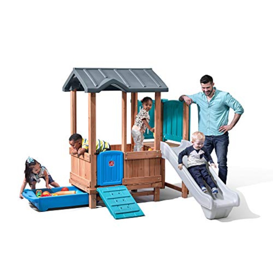 Kids Outdoor Wooden Playset - Woodland Adventure Playhouse & Slide, Kids