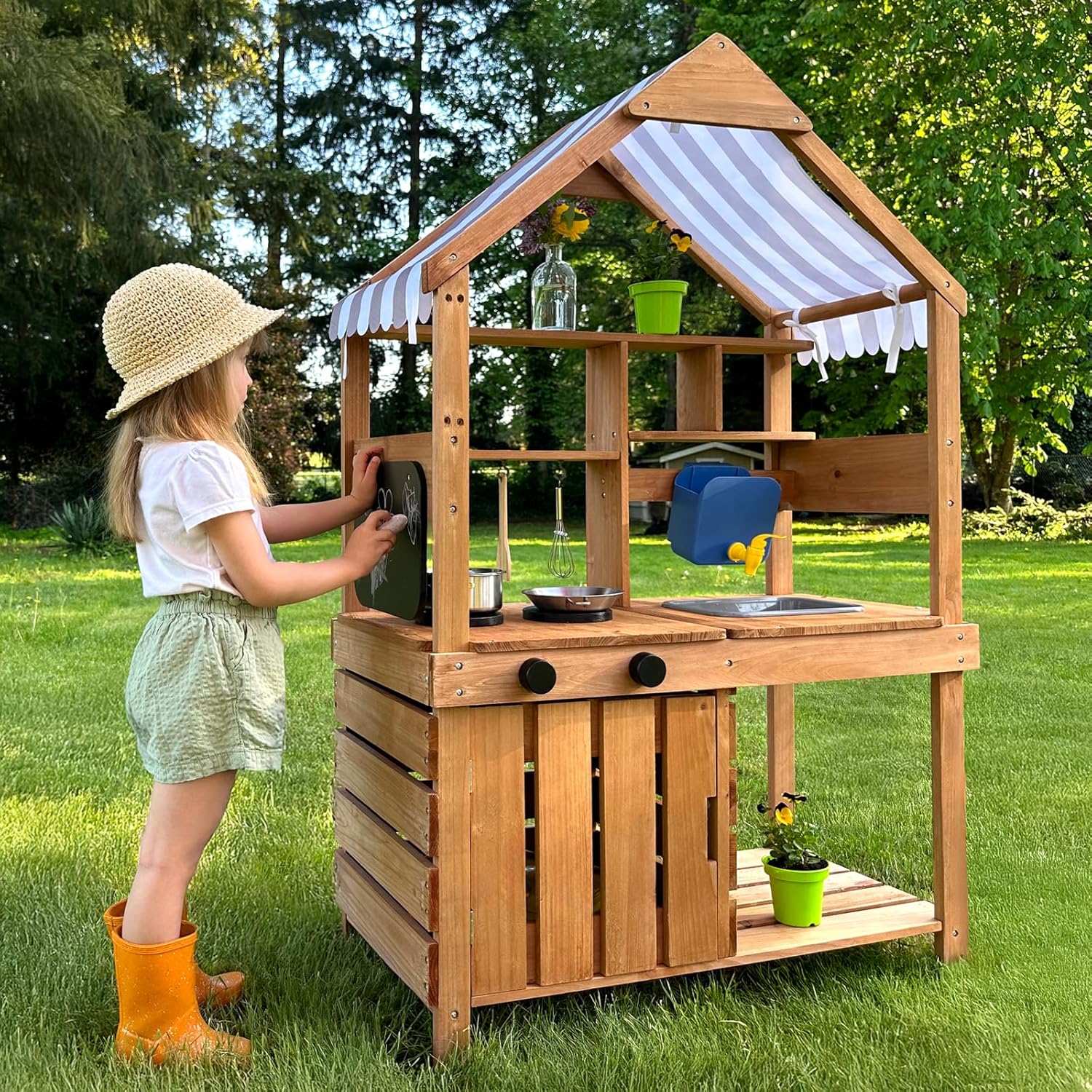 Kids Outdoor Wooden Playset - #Mud Kitchen Outdoor Playset Canopy Chalkboard