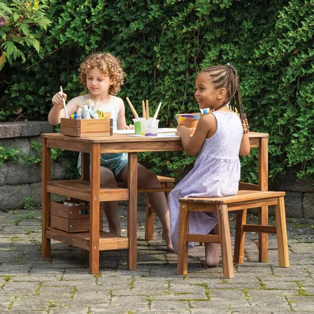 Kids Outdoor Crat Table and 2  - Kids Outdoor Wooden Playset 评论和价格