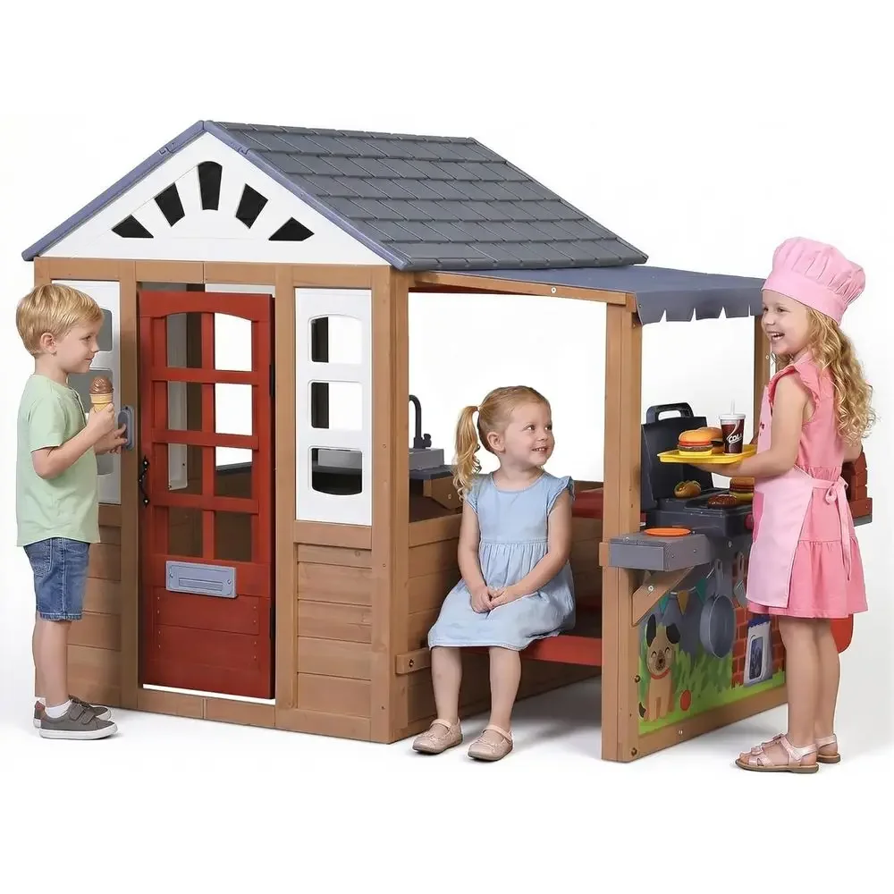 Kids Outdoor Wooden Playhouse, - Kids Outdoor Wooden Playset 评论和价格