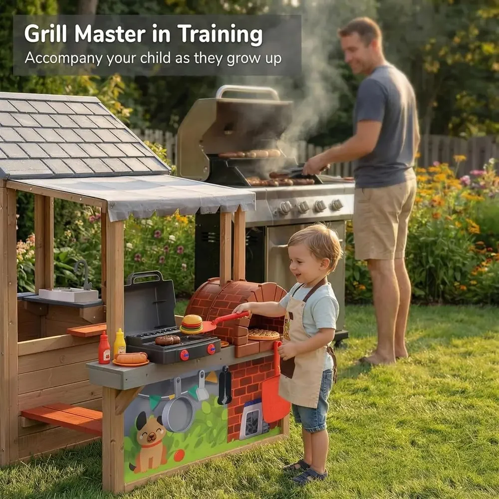 Kids Outdoor Wooden Playhouse, - Kids Outdoor Wooden Playset 评论和价格
